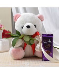 Teddy Bear with Red Rose and Chocolate 