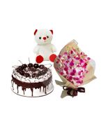 Buy Orchids Teddy Bear With Black Forest Cake Online 