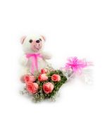 Pink Roses And Teddy Bear Combo