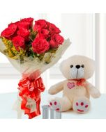 Teddy With Rose Bunch