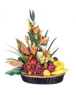 Fresh Fruits 3kg & Flowers in a Gift Basket