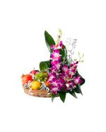 assorted Fruit basket (2 Kg) with charming Flowers 
