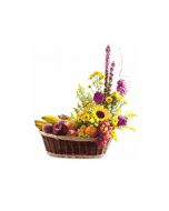 Fresh Fruit Basket with Colourful Flowers  