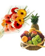 10 gerberas arrange with Healthy 2Kg Fruit Basket 
